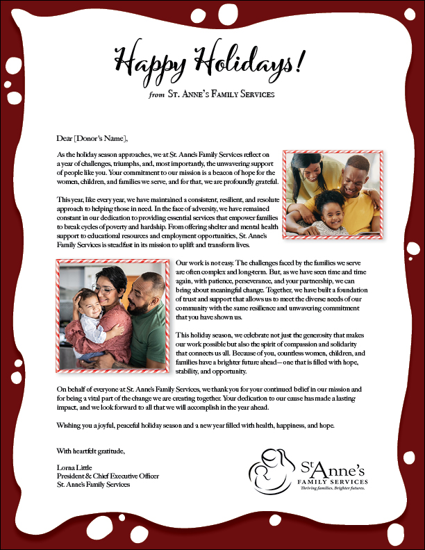 St. Anne's Family Services Holiday Letter and Card